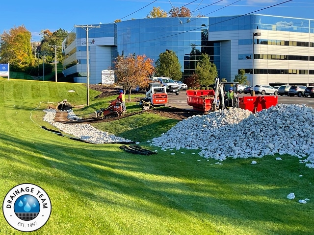 Rip Rap Swale Commercial Drainage Chesterfield MO