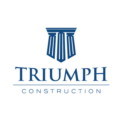 Triumph Construction logo with blue column icon