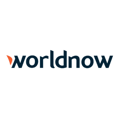 Worldnow logo with orange accent mark