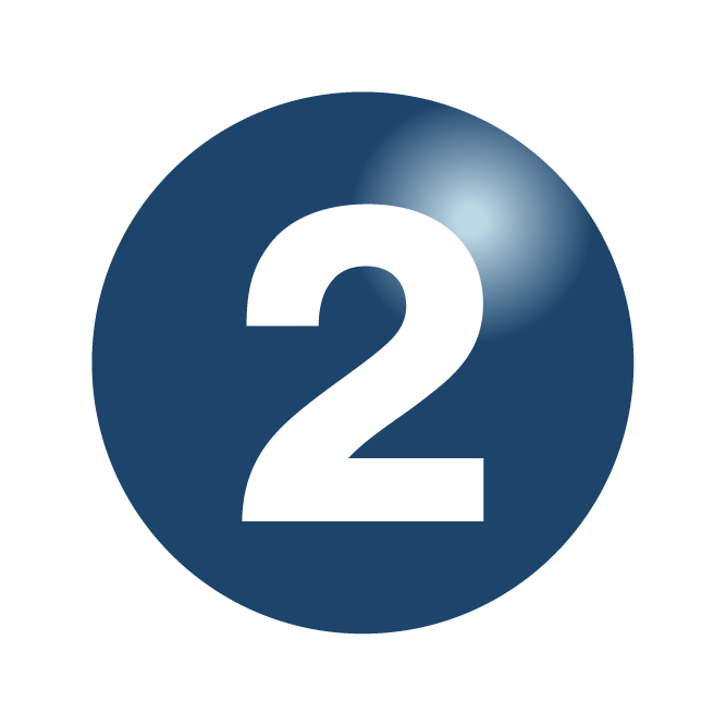 White number 2 on blue circle