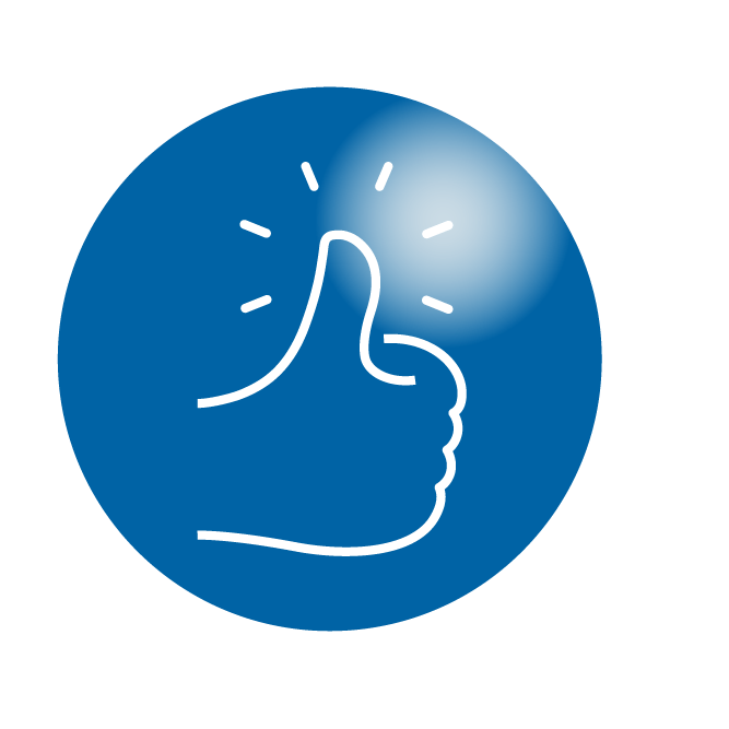 White thumbs up icon on blue circle