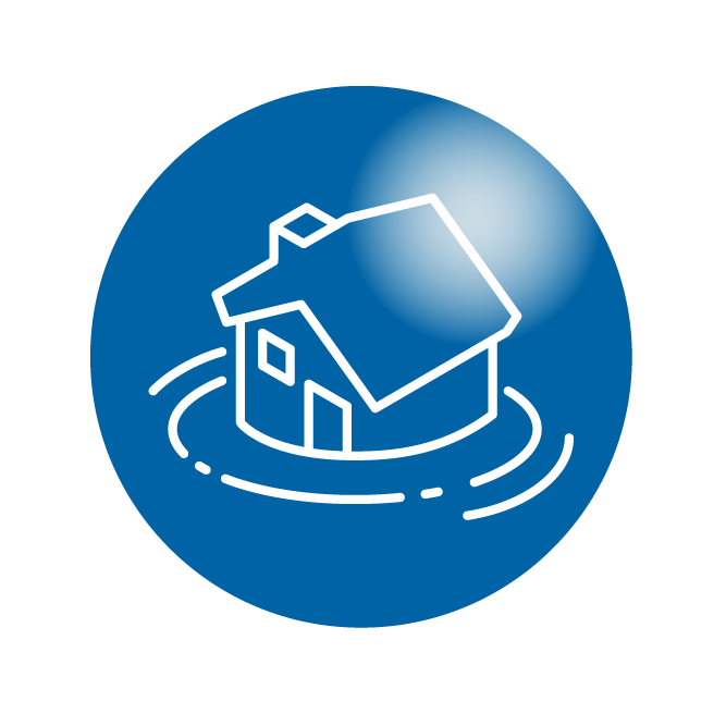 House surrounded by water flood icon