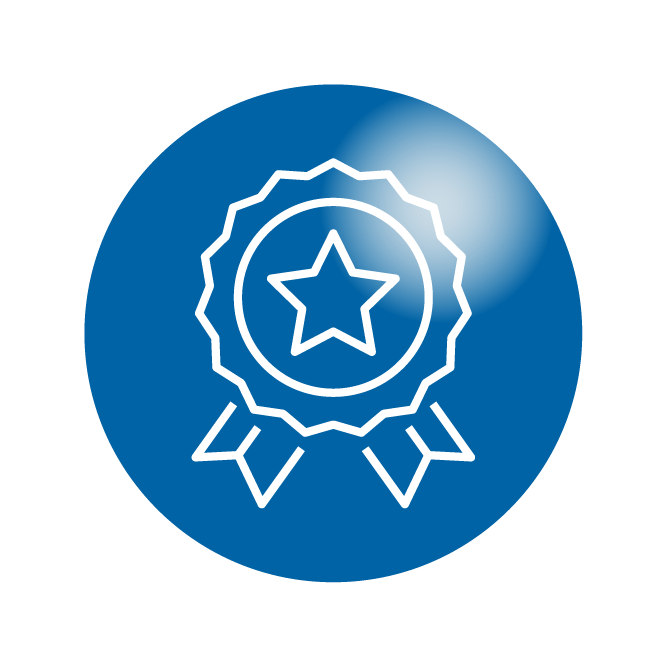 White award ribbon icon on blue circle