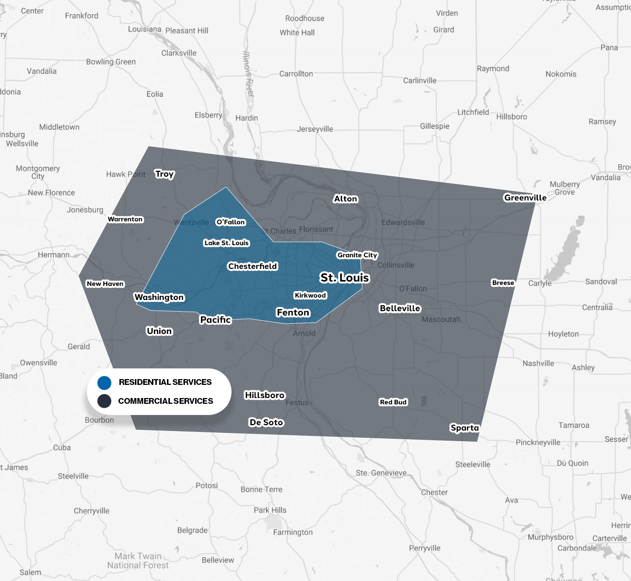 St. Louis area residential and commercial service map