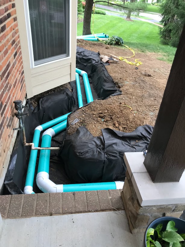 Foundation waterproofing with drainage pipes installation